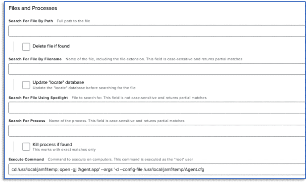A screenshot of the Files and Processes menu in Jamf Pro.